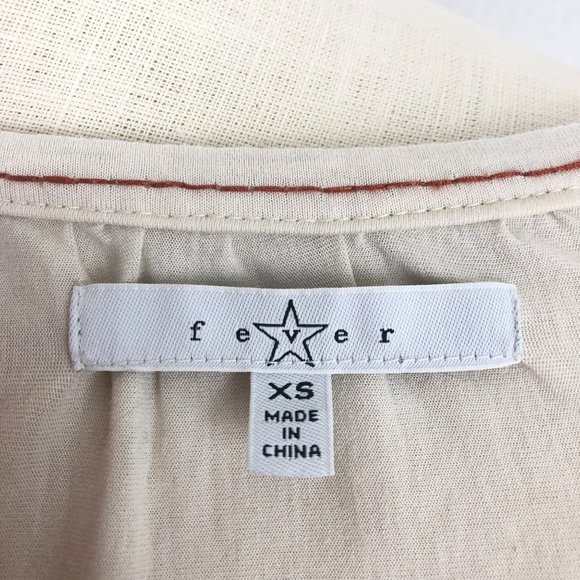 Fever Women's Size XS Boho Cream Burnt Orange Embroidered Tassel Tie Top Blouse - Picture 8 of 10